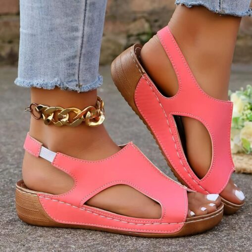 Women's Solid Color Wedge Heeled Sandals Casual Cutout Design Platform Shoes Comfortable Ankle Strap Sandals Green Brown Pink White Black Sandals 2025 - Image 5