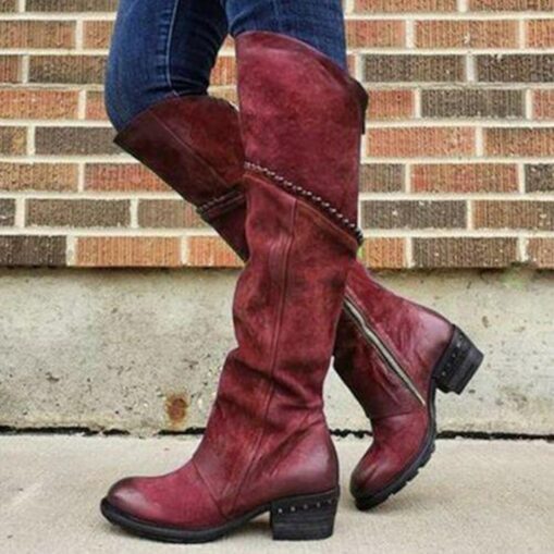 Women's Purple Suede Knee-High Boots with Side Zipper and Studded Detailing - Stylish Casual Footwear for Fall and Winter 2025 - Image 3