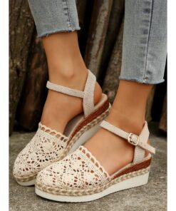 Women's Crochet Espadrille Wedge Sandals with Ankle Strap, Boho Style Lightweight Summer Shoes for Casual and Beach Wear 2025