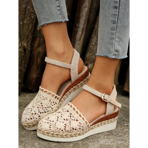 Women's Crochet Espadrille Wedge Sandals with Ankle Strap, Boho Style Lightweight Summer Shoes for Casual and Beach Wear 2025