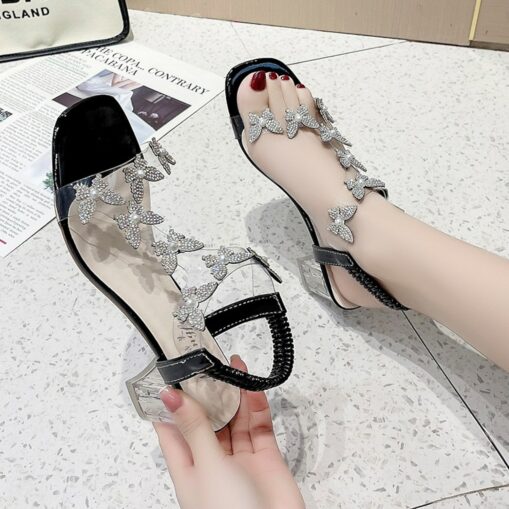 Women's Rhinestone Floral Embellished Clear Heel Sandals – Elegant Open-Toe High Heel Shoes for Weddings and Special Occasions 2025 - Image 4