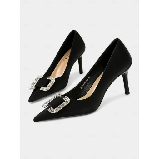 Elegant Green Satin Pumps with Rhinestone Buckle for Women: Perfect for Weddings and Formal Events 2025 - Image 2