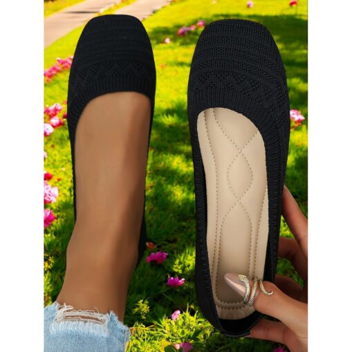 Women's Flats Flyknit Shoes Comfort Shoes Daily Travel Mother's Day Flat Heel Square Toe Casual Comfort Minimalism Tissage Volant Loafer Black Blue Da - Image 4