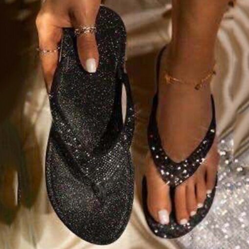 Women's Silver Glitter Flip Flop Sandals with Rhinestone Embellishments - Sparkly Summer Beachwear for Parties and Special Occasions 2025 - Image 3