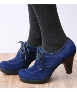 Women's Blue and Green Suede Lace-Up Heeled Oxford Shoes - Vintage-Inspired Platform Ankle Boots for Casual and Dressy Outfits 2025