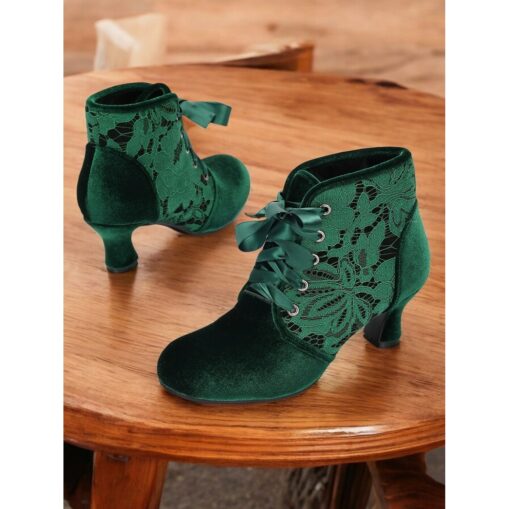 Women's Victorian Lace-Up Ankle Boots - Green Suede High Heel Booties for Vintage and Steampunk Costumes 2025 - Image 7