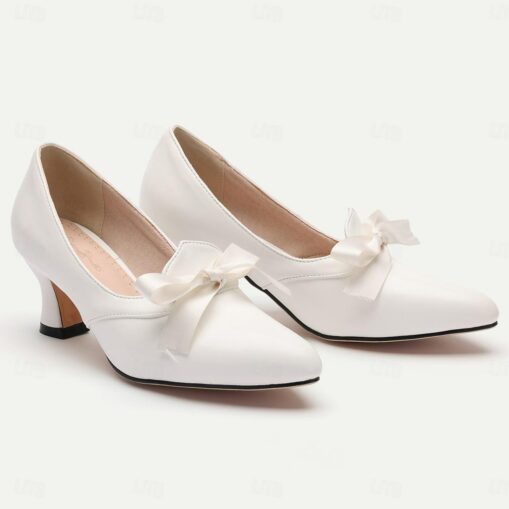 Women's Heels Pumps Ladies Shoes Valentines Gifts Handmade Shoes Vintage Shoes Party Outdoor Valentine's Day Bowknot Kitten Heel Round Toe Elegant Vin - Image 4