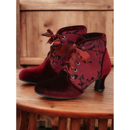 Women's Victorian Lace-Up Ankle Boots - Green Suede High Heel Booties for Vintage and Steampunk Costumes 2025 - Image 8