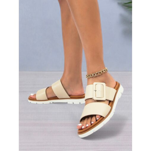Women's Open-Toe Slide Sandals with Wide Straps and Oversized Buckle – Stylish Casual Footwear for Summer, Travel and Daily Wear 2025 - Image 3