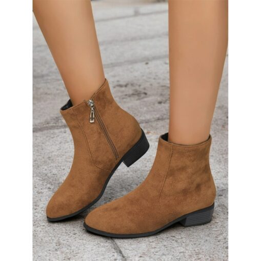 Women's Casual Faux Suede Ankle Boots with Side Zipper and Low Block Heels – Comfortable Vintage Booties for Everyday Wear 2025 - Image 2