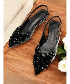 Slingback Wedding Shoes with Beaded Detail for Women - Ivory Crystal-Embellished Flats for Bridal Occasions 2025