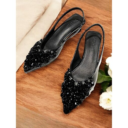 Slingback Wedding Shoes with Beaded Detail for Women - Ivory Crystal-Embellished Flats for Bridal Occasions 2025