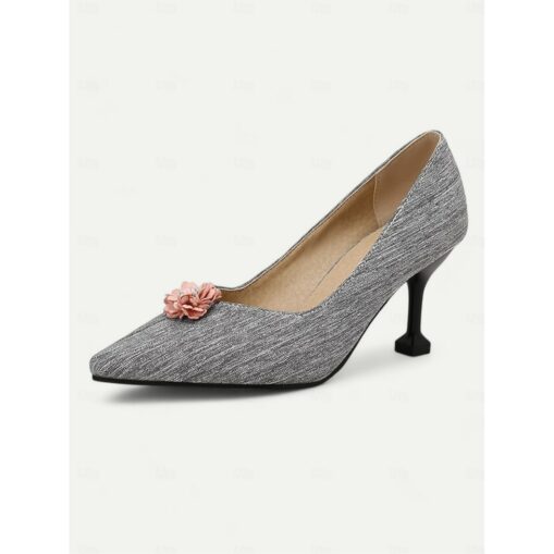 Women's Elegant Red Suede Slip-On Pumps with Floral Embellishment Red Suede Kitten Heels, Pointed Toe Stilettos, Wedding Shoes, Party Shoes 2025 - Image 5