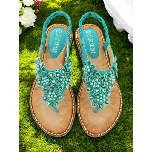 Comfortable Flat Slip-Ons with Beaded Floral Design, Perfect for Outdoor Events, Summer Parties and Wedding 2025 - Image 5