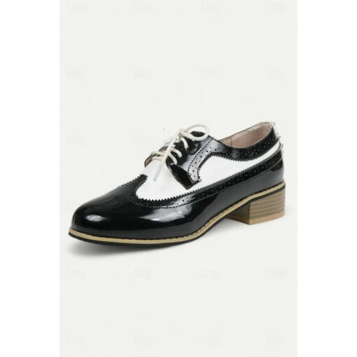 Women's Vintage Two-Tone Oxford Shoes - Pink and White Brogue Lace-Up Low Heel for Retro Style and Everyday Wear 2025 - Image 2