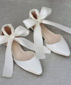Women's Comfortable Satin Ribbon Tie Ballet Flats – Elegant Ivory Wedding Shoes for Brides and Bridesmaids, Perfect for Formal Events and Special Occa