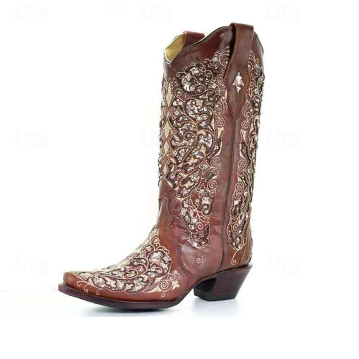 Women's Rhinestone Embellished Vintage Western Cowboy Boots, Embroidered Leather Design for Weddings and Special Occasions 2025 - Image 3