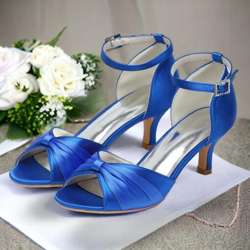 Women's Heels Wedding Shoes Dress Shoes Wedding Party Bowknot Stiletto Round Toe Elegant Satin Buckle Blue Green 2025 - Image 2
