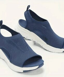 Women's Navy Blue Open-Toe Athletic Sandals - Breathable Knit Upper and Lightweight Sole for Casual Summer Activities 2025