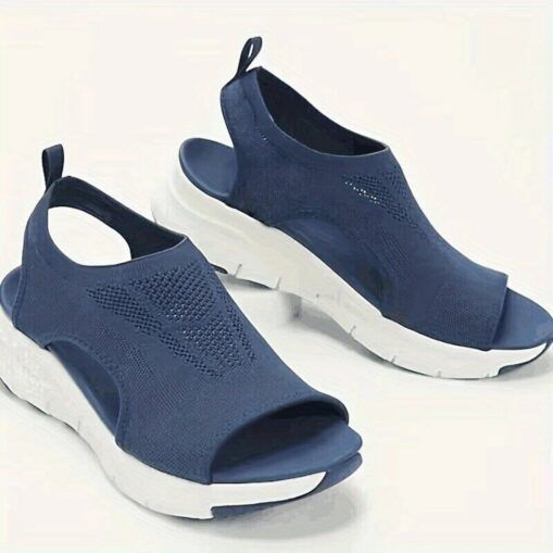 Women's Navy Blue Open-Toe Athletic Sandals - Breathable Knit Upper and Lightweight Sole for Casual Summer Activities 2025