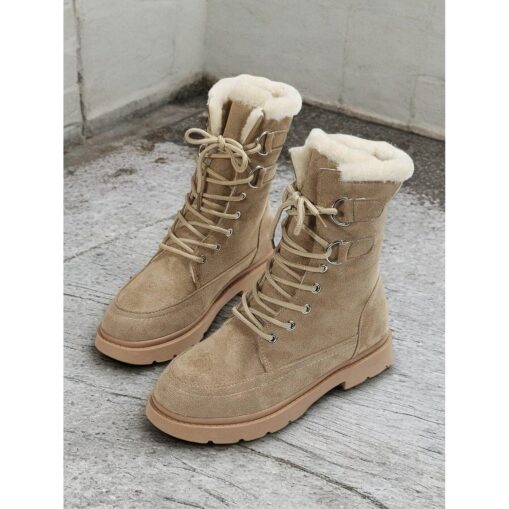 Women's Faux Suede Winter Lace-Up Boots with Plush Lining – Warm Fur-Trimmed Ankle Boots for Cold Weather Outdoor Wear 2025 - Image 2