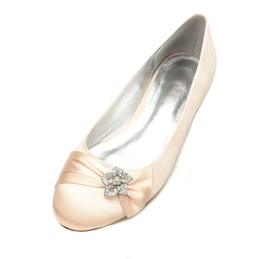 Women's Navy Satin Ballet Flats with Rhinestone Floral Embellishment - Elegant Wedding or Evening Shoes 2025 - Image 6