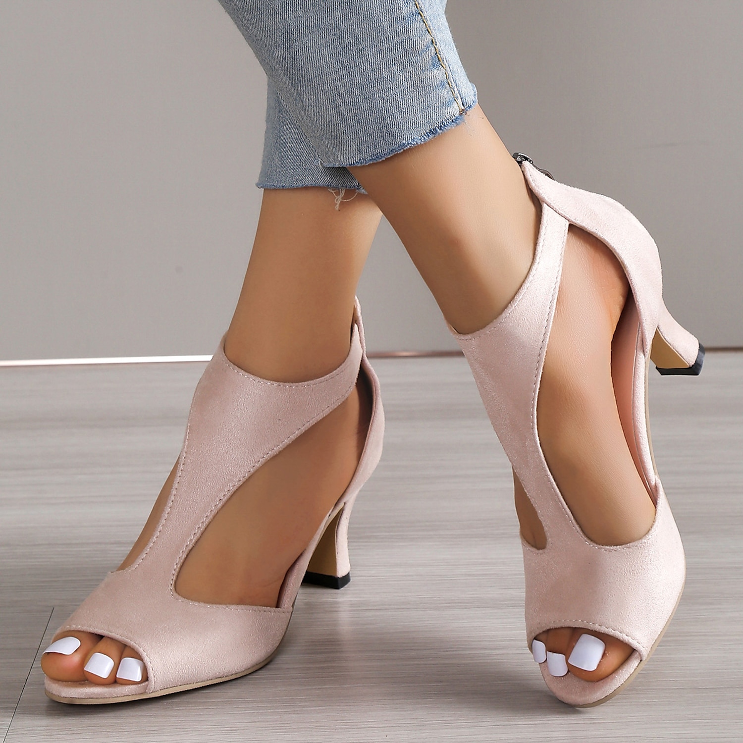 Women's Black Cut-Out Peep-Toe High Heels – Elegant Zipper Closure Sandals for Parties and Evening Wear 2025 - Image 2