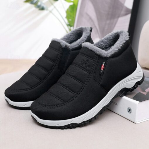 Women's Black Slip-On Winter Shoes with Plush Lining and Non-Slip Sole - Waterproof and Warm Outdoor Footwear 2025