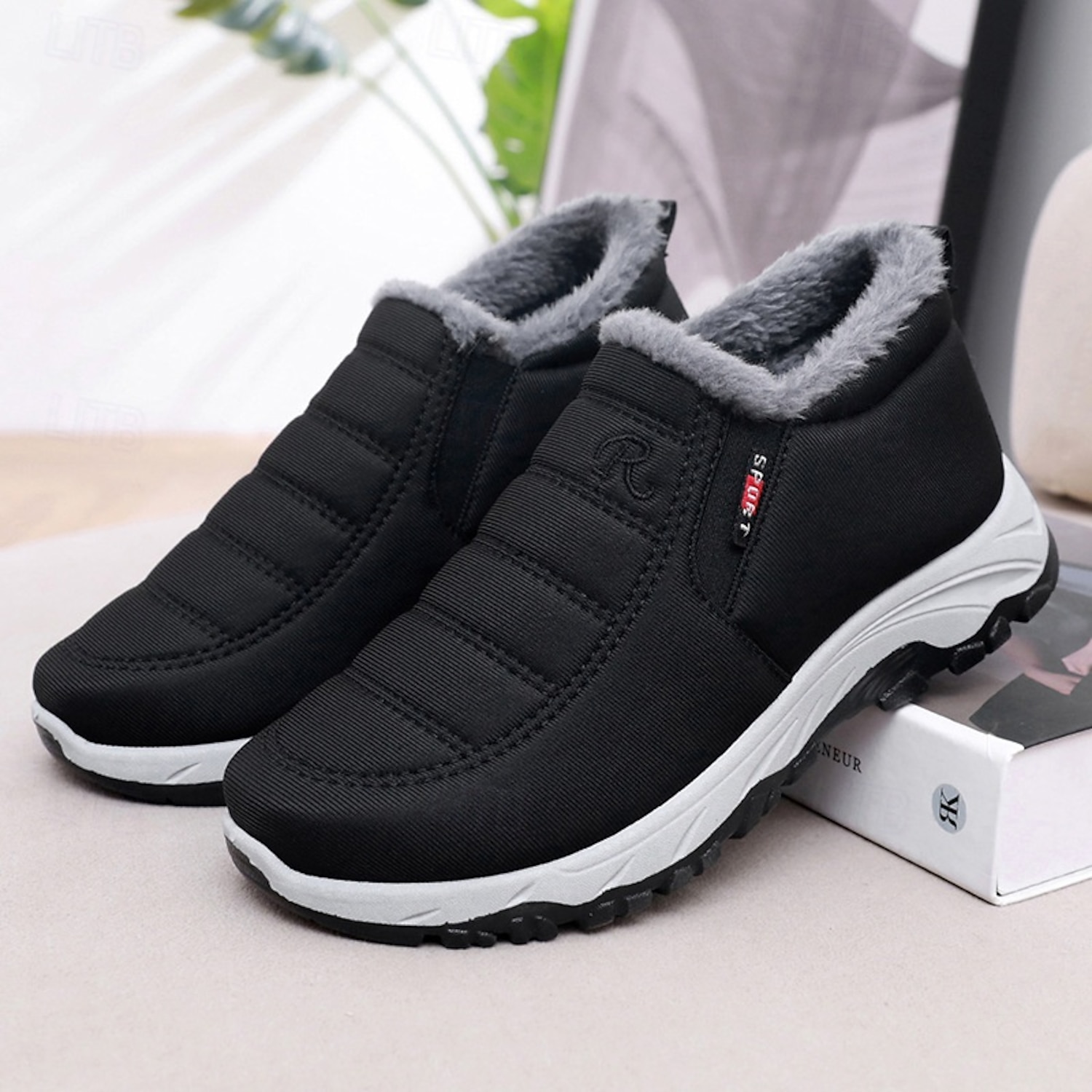 Women's Black Slip-On Winter Shoes with Plush Lining and Non-Slip Sole - Waterproof and Warm Outdoor Footwear 2025