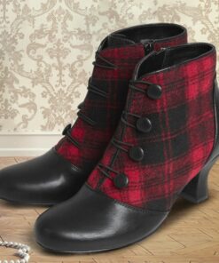 Women's Heels Boots Plus Size Heel Boots Party Christmas Xmas Plaid Color Block Booties Ankle Boots Winter Lace-up Chunky Heel Pointed Toe Elegant Vin