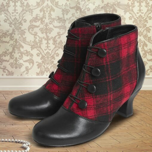 Women's Heels Boots Plus Size Heel Boots Party Christmas Xmas Plaid Color Block Booties Ankle Boots Winter Lace-up Chunky Heel Pointed Toe Elegant Vin
