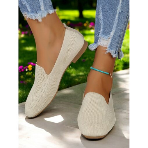 Slip-On Flyknit Shoes with Soft Knit Upper, Casual Style and Foldable Cushioned Sole for Comfortable Summer Wear and Daily Activities 2025