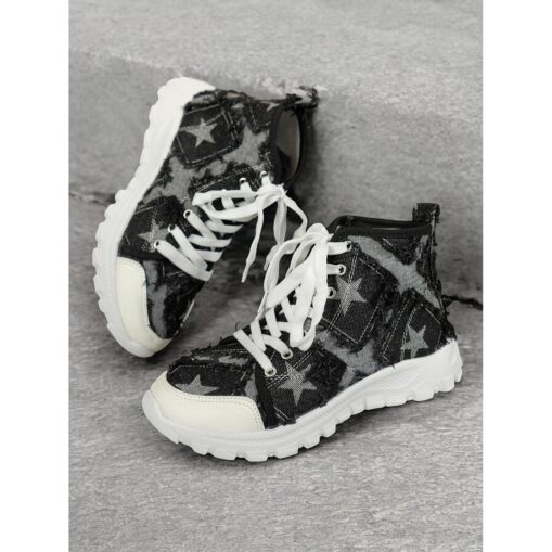 Women's Casual Blue Distressed Denim High-Tops Sneakers - Perfect for Everyday Wear 2025 - Image 2