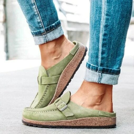 Women's Faux Suede Slip-On Loafers – Casual Comfort Flats with Buckle Detail and Cushioned Cork Sole for Everyday Wear 2025 - Image 2
