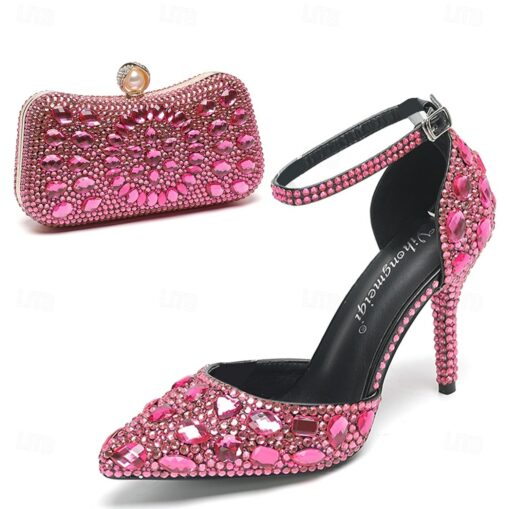 Women's Multicolor Rhinestone Wedding High Heel Shoes with Matching Clutch Bag 2025 - Image 8