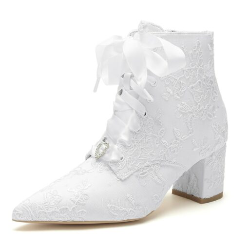 Women's Wedding Shoes Boots Ladies Shoes Valentines Gifts Heel Boots Party Booties Ankle Boots Bridal Shoes Bridesmaid Shoes Rhinestone Lace Embroider - Image 2