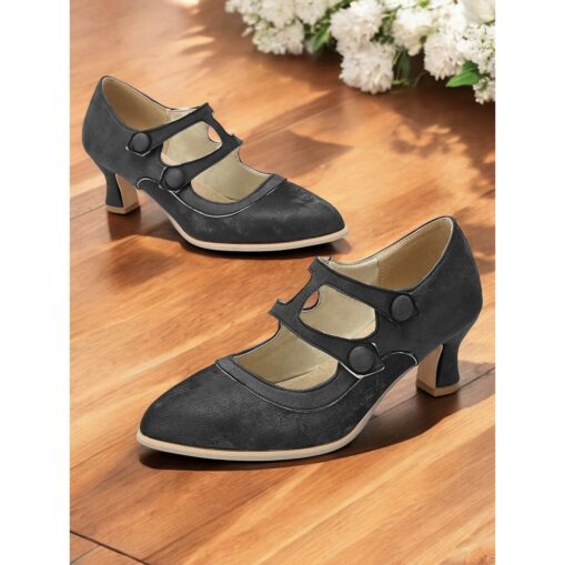 Women's Vintage Double Strap Mary Jane Heels – Retro Mid Heel Pumps with Button Closure for Formal & Casual Wear 2025 - Image 5