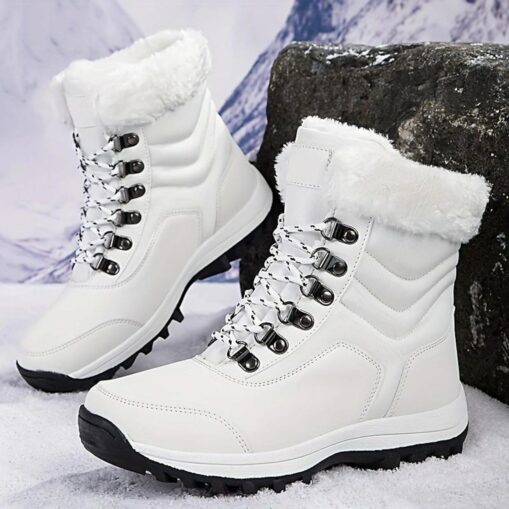 Women's White Winter Snow Boots with Faux Fur Lining and Lace-Up Design - Waterproof and Insulated Cold Weather Footwear 2025