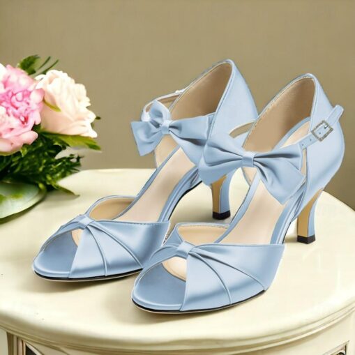 Women's Heels Wedding Shoes Dress Shoes Wedding Party Wedding Sandals Bowknot Kitten Heel Stiletto Round Toe Peep Toe Elegant Satin Black White Dark P - Image 3