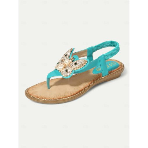Women's Butterfly Rhinestone Flat Sandals – Elegant Beach Flip-Flops with Pearl Embellishment for Summer & Vacation 2025 - Image 3