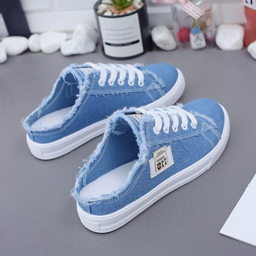 Women's Sneakers Slippers Slip-Ons Canvas Shoes Comfort Shoes Outdoor Daily Solid Color Summer Lace-up Flat Heel Round Toe Casual Minimalism Canvas Lo - Image 2
