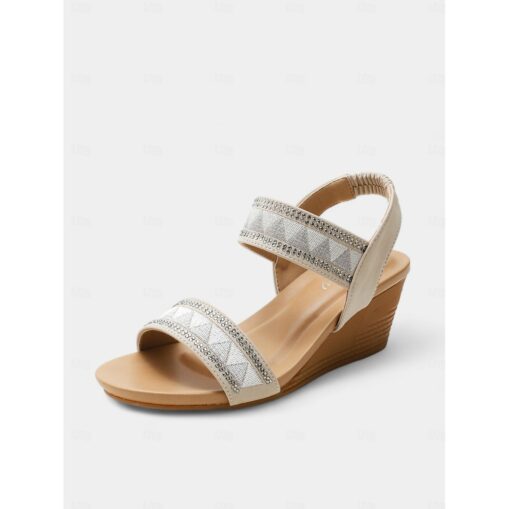 Women's Tan Wedge Sandals with Geometric Pattern - Stylish Summer Shoes for Casual and Dressy Occasions 2025 - Image 2