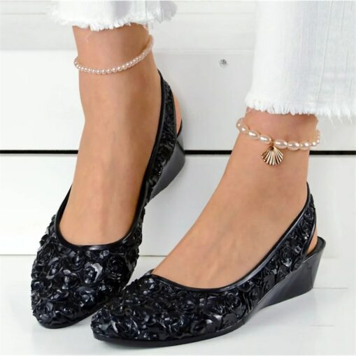 Women's Vintage-Style Floral Wedge Sandals – Comfortable Slip-On Shoes with 3D Rose Design for Casual Summer Outings 2025 - Image 4