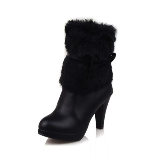 Women's Red Christmas Boots with Faux Fur Cuff and Bow Accent | Winter Heeled Festive Footwear 2025 - Image 3