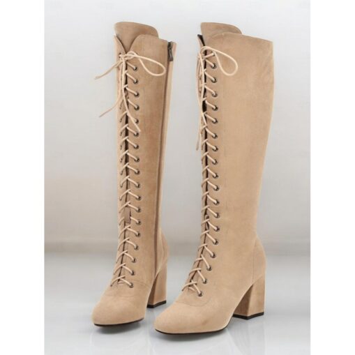 Women's Red Knee-High Lace-Up Boots with Block Heels & Plush Lining – Warm Winter Fashion Boots for Casual and Dressy Outfits 2025 - Image 3