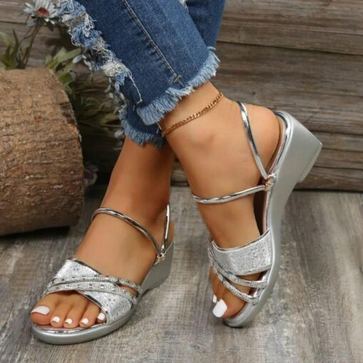 Women's Sandals Wedge Sandals Plus Size Outdoor Beach Summer Wedge Heel Elegant Casual Faux Leather Loafer Silver Black Gold 2025 - Image 2