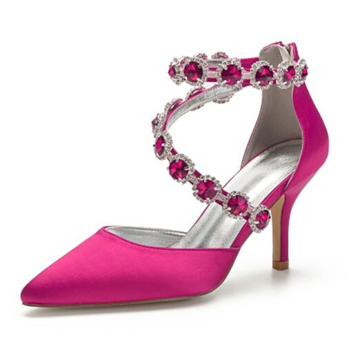 Purple Satin Women's High Heel Shoes with Rhinestone Embellishments and Ankle Straps for Weddings and Formal Events 2025 - Image 4