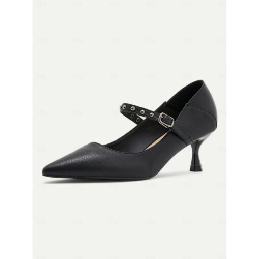 Women's Nude Kitten Heel Pumps with Ankle Strap and Studs – Elegant Pointed Toe Dress Shoes for Office and Formal Occasions 2025 - Image 2