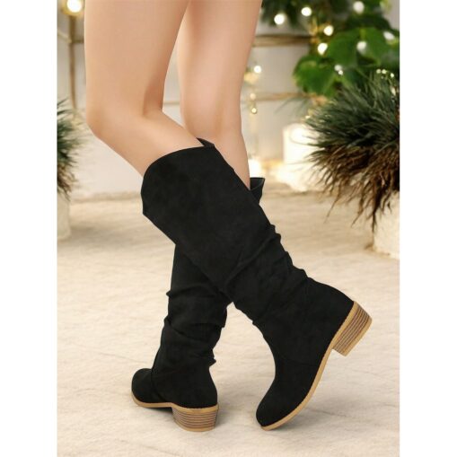 Women's Red Knee-High Suede Boots - Stylish Low Heel Western Boots for Winter & Holiday Wear 2025 - Image 2