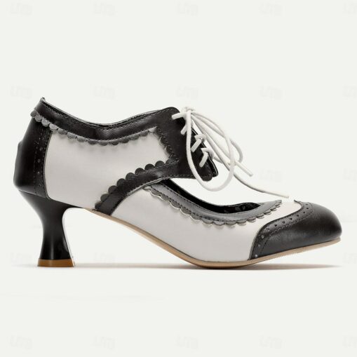 Vintage Oxford Lace-Up Women's Brogue Heels – Two-Tone Retro Style Shoes with Elegant Floral Insole and Kitten Heel for Formal and Casual Occasions 20 - Image 5